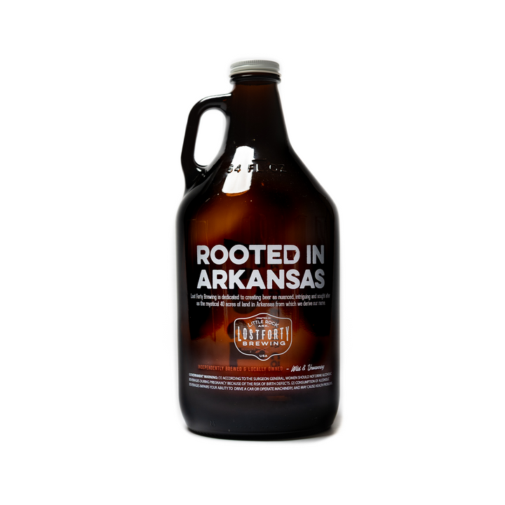 Lost Forty 64 oz. Amber Growler With Cap.
