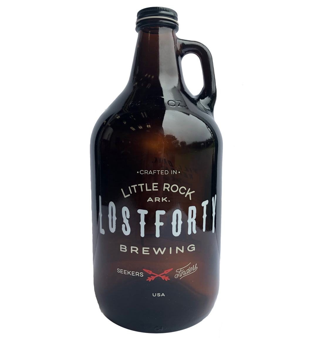 Lost Forty 64 oz. Amber Growler With Cap.